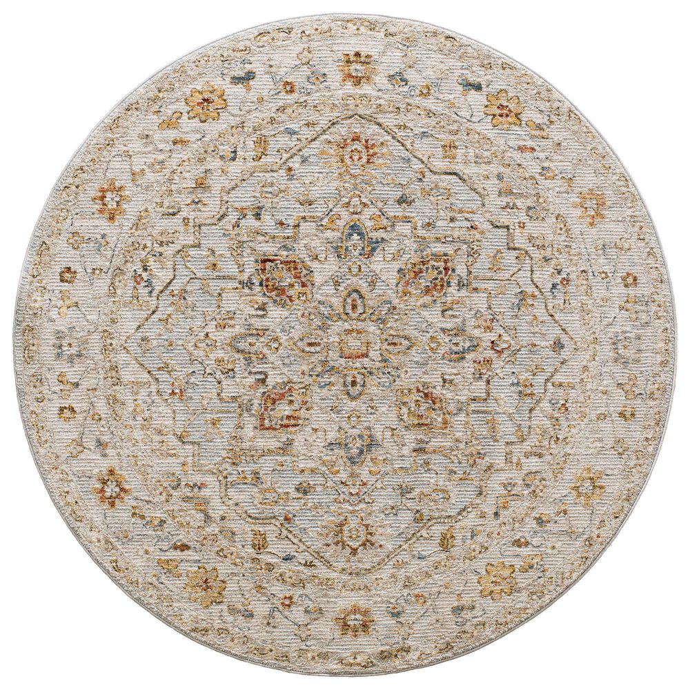 Surya Reina Light Gray, Cream, Denim, Mustard, Rust, Olive and Light Brown 5'3" Round Area Rug, , large