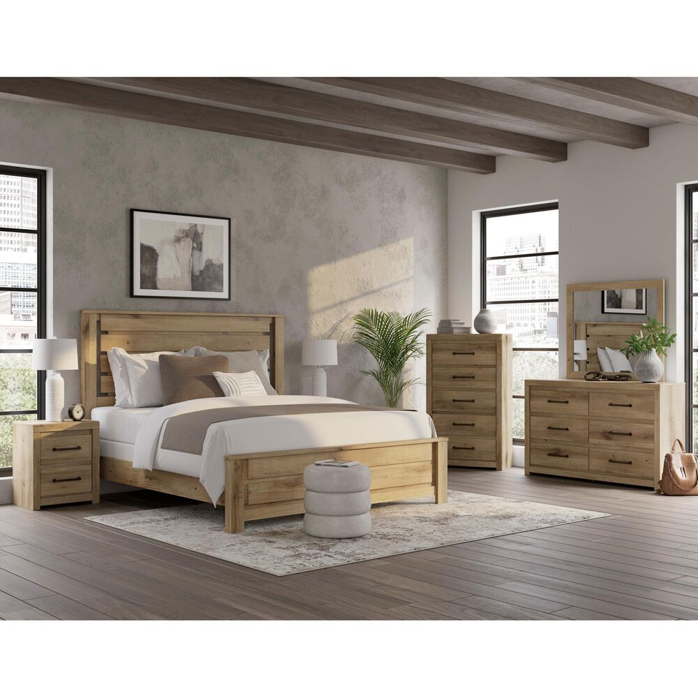 Ashley Brozmont 5 Piece King Panel Bedroom Set in Natural Brown, , large