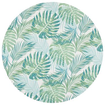 Safavieh Barbados Tropical Botanical BAR592 6"6" Round Green and Teal Indoor/Outdoor Area Rug, , large