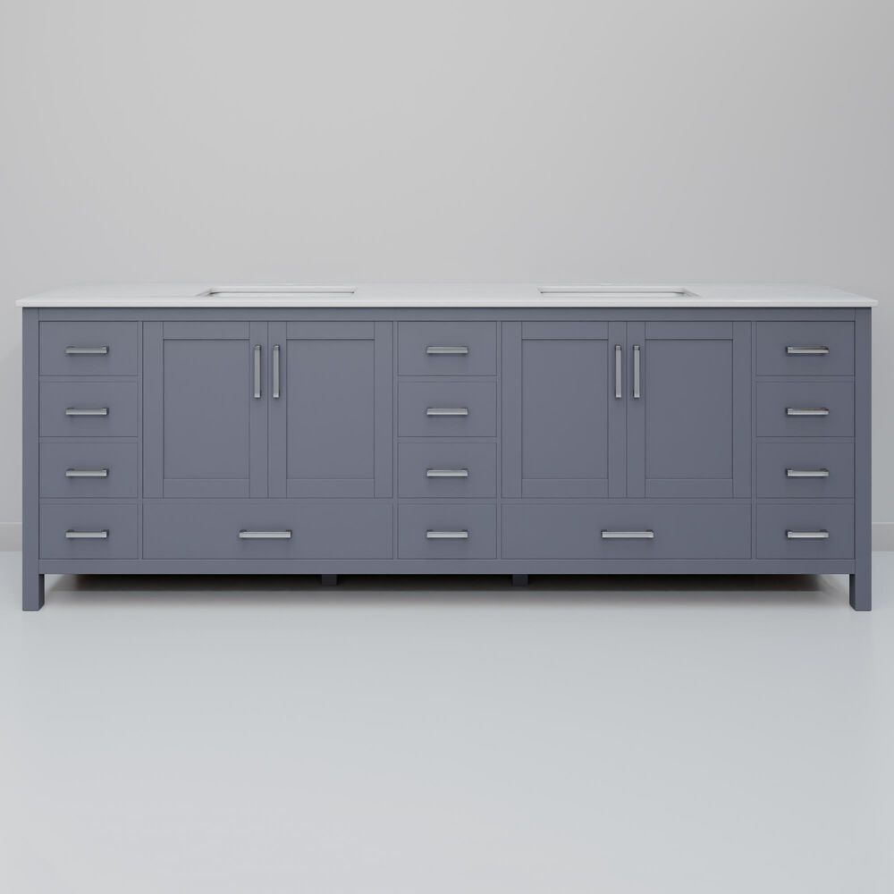 Lexora Home Jacques 84" Double Bathroom Vanity in Dark Grey with 2 cm White Cultured Marble Top and Rectangular Sinks, , large