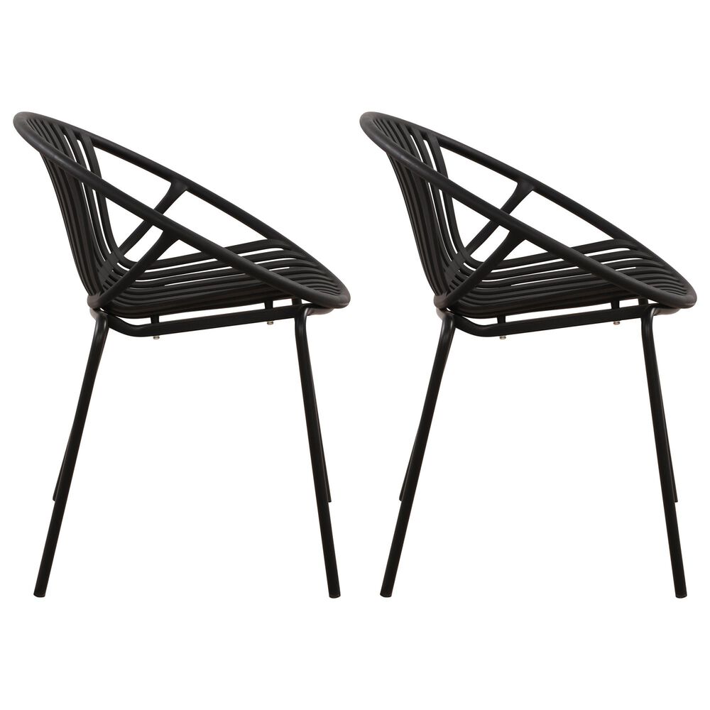 Hearth and Haven Patio Stackable Dining Chair with Breathable Design in Black &#40;Set of 2&#41;, , large