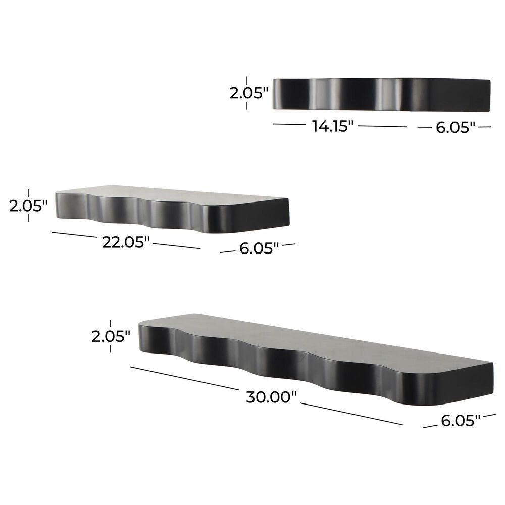 Maple and Jade 3-Piece Handmade Wall Shelf Set in Black, , large