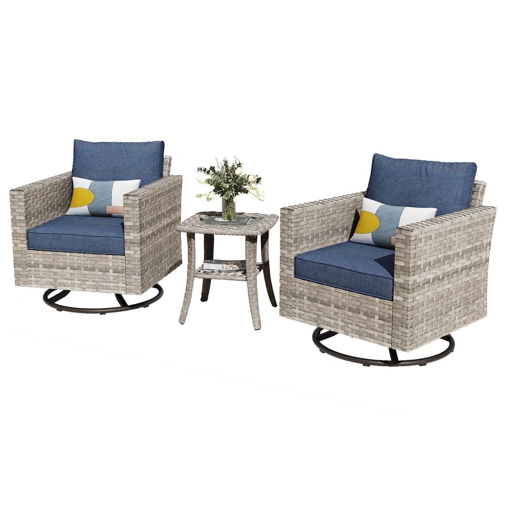 HOMLUX 3-Piece Outdoor Conversation Set in Denim Blue, , large