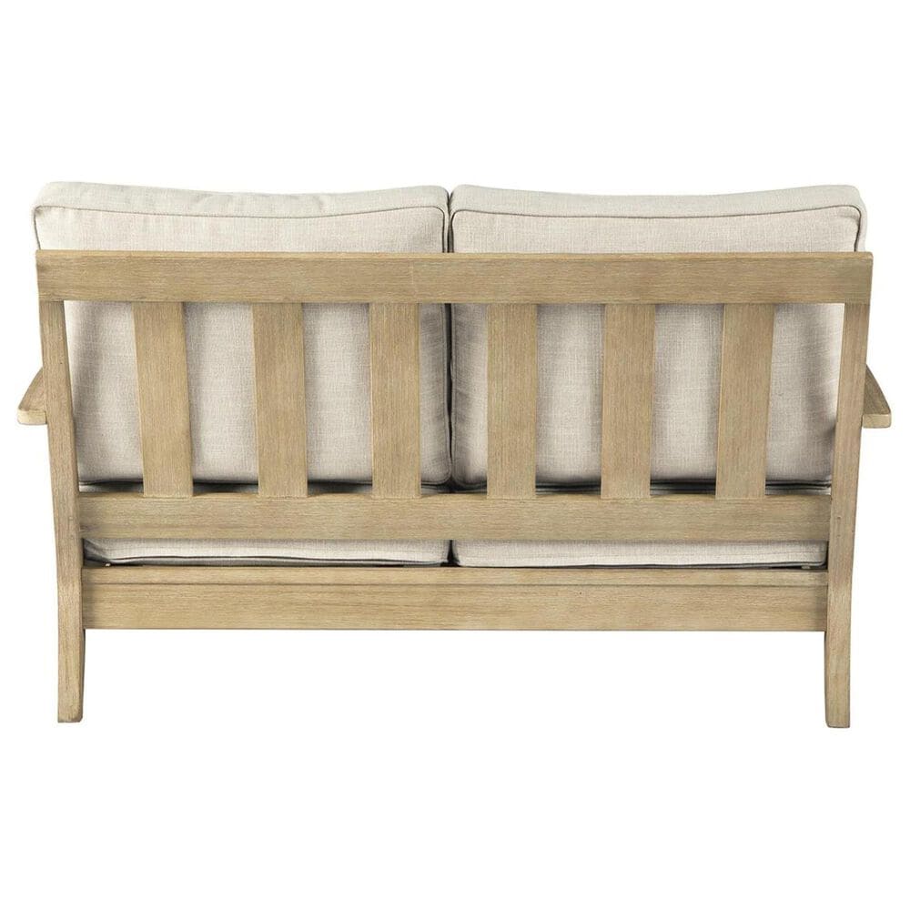 Ashley Clare View Loveseat with Beige Cushion in Antique Teak, , large