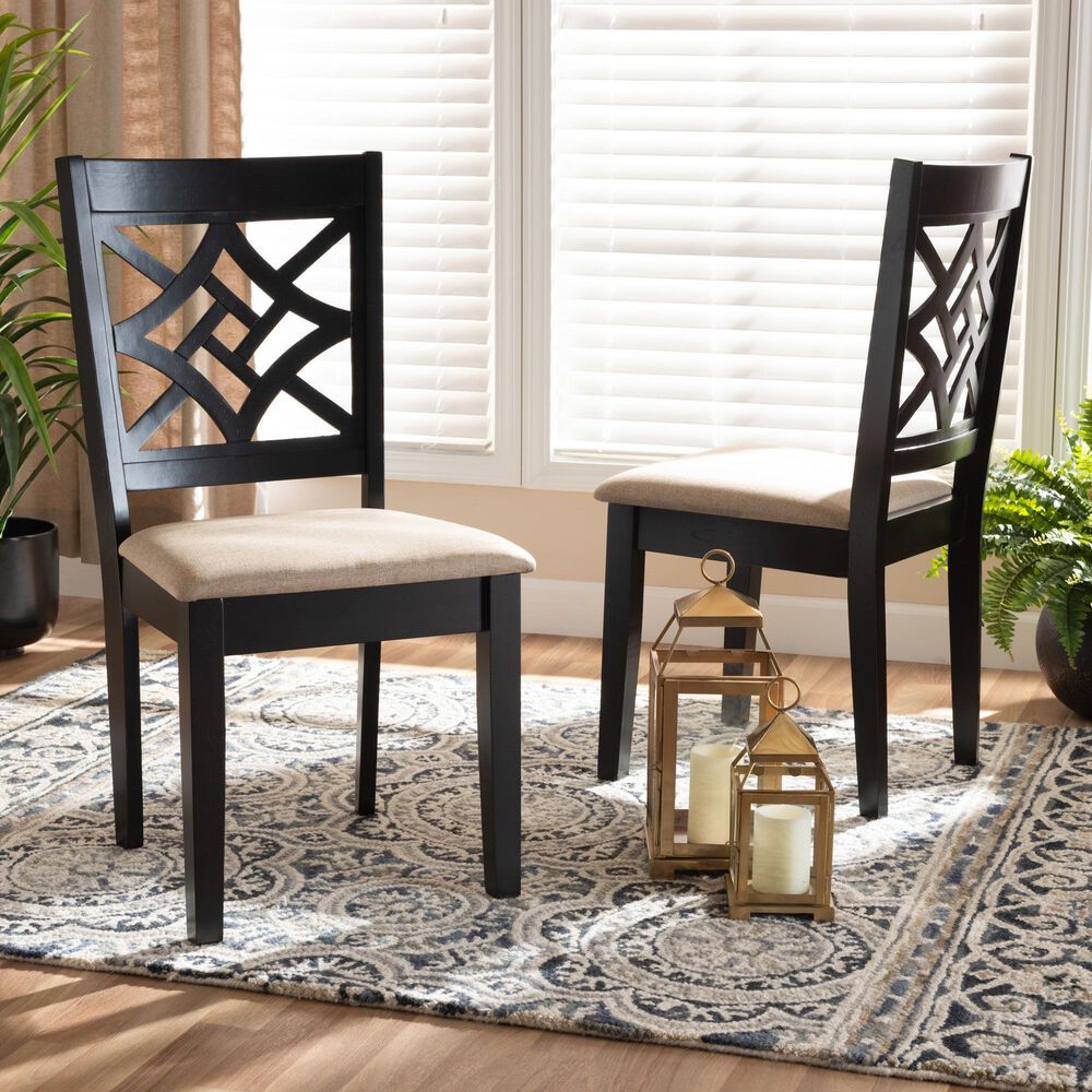 Baxton Studio Nicolette Side Chair with Sand Cushion in Dark Brown (Set of 2), , large