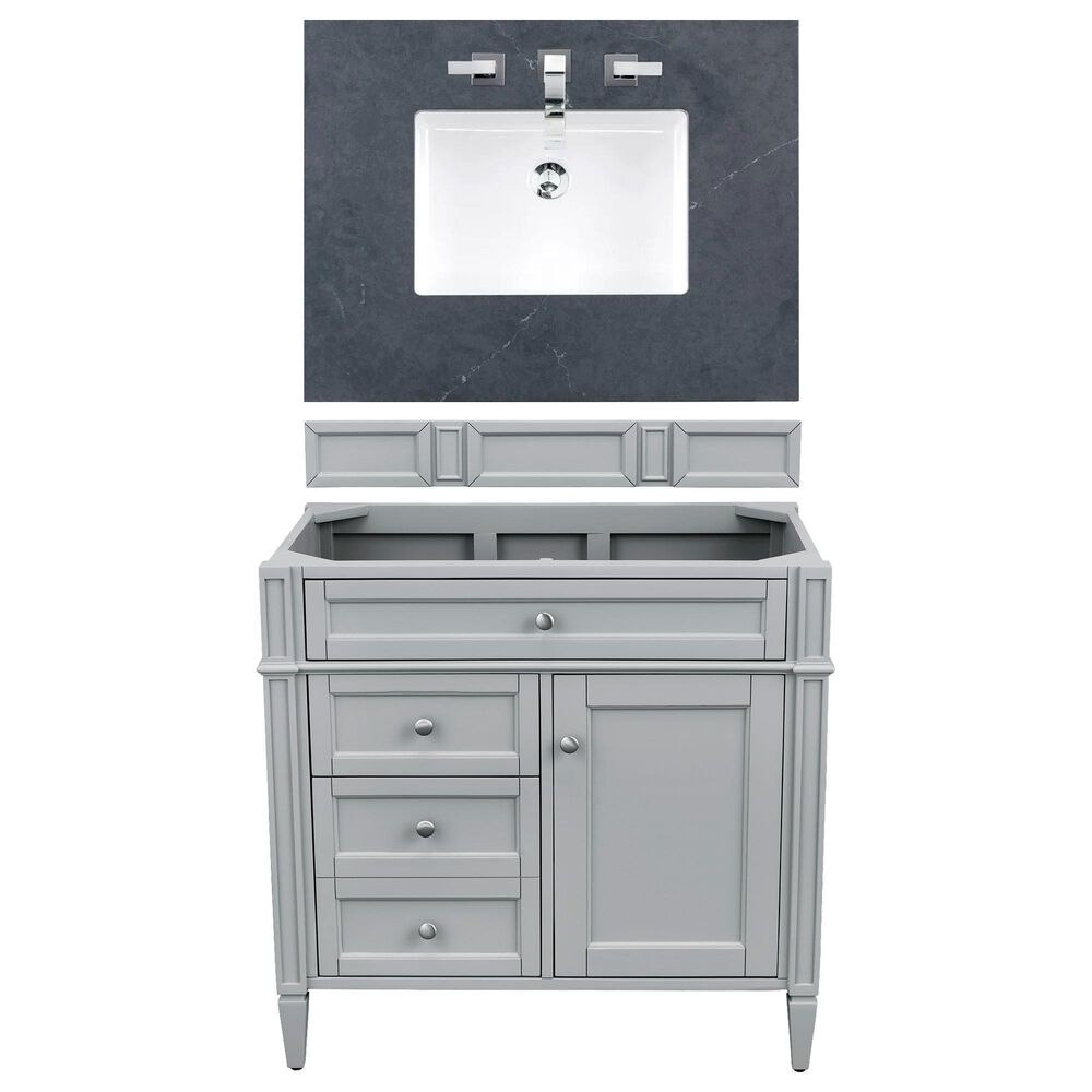 James Martin Vanities Brittany 36" Single Bathroom Vanity in Urban Gray with 3 cm Charcoal Soapstone Quartz Top and Rectangle Sink, , large