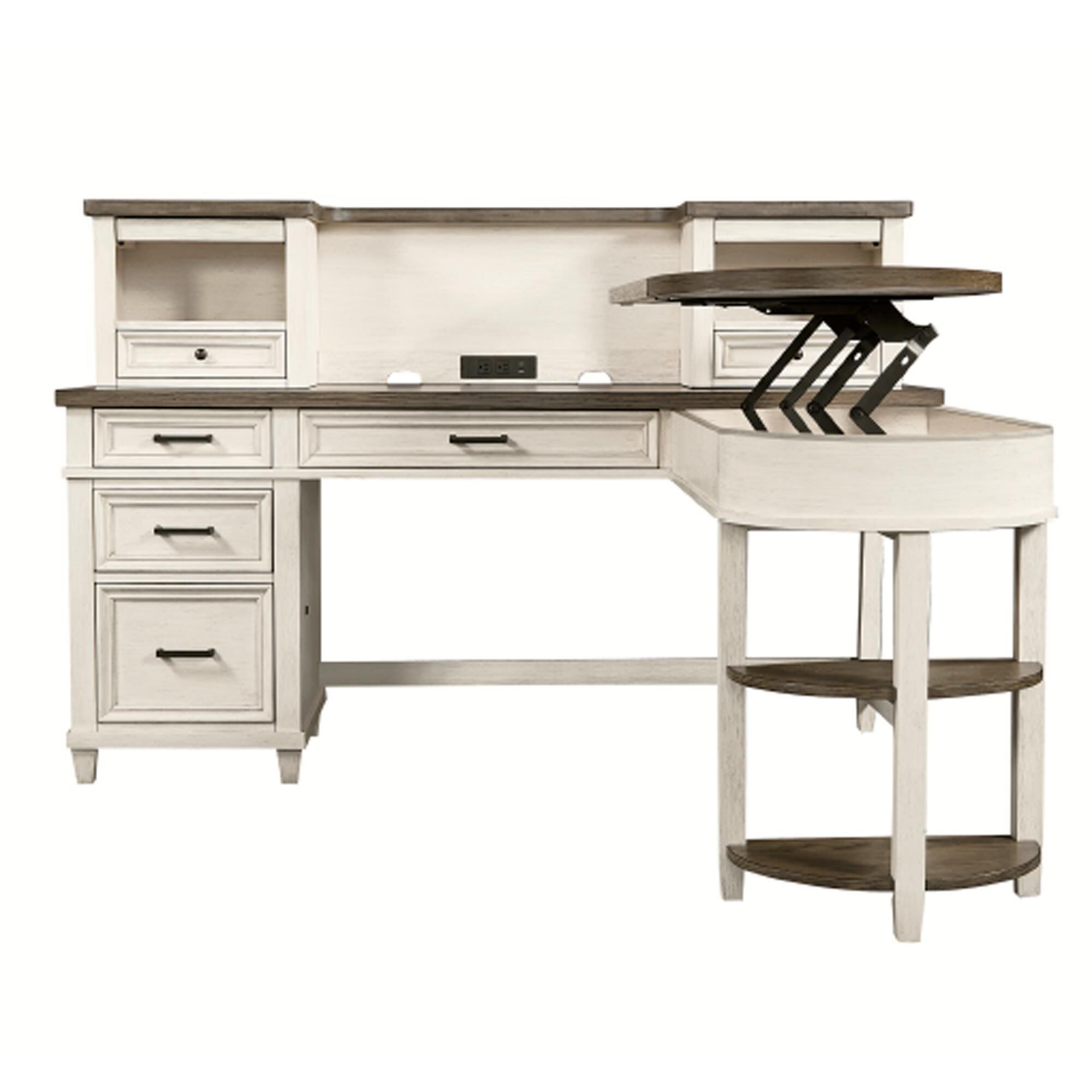 Riva Ridge L Desk with Lift Top in Aged Ivory NFM