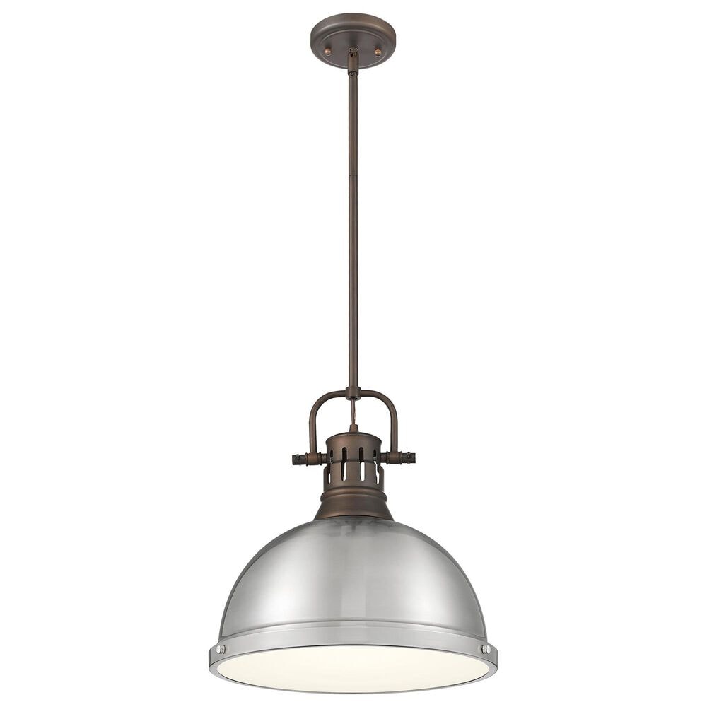 Golden Lighting Duncan 1-Light Pendant with Rod and Pewter Shade in Rubbed Bronze, , large
