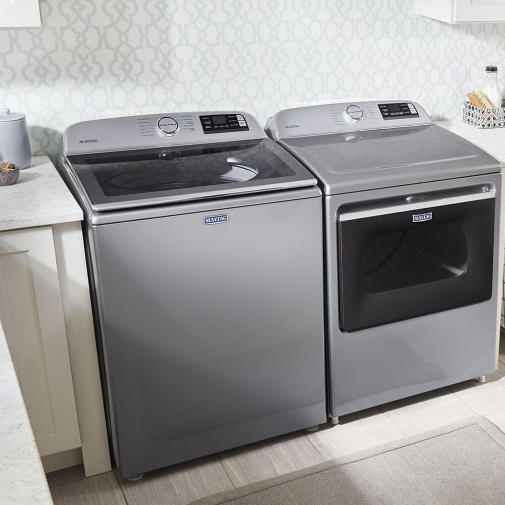 Maytag 4.7 Cu. Ft. Top Load Washer and 7.4 Cu. Ft. Electric Dryer Laundry Pair in Metallic Slate, , large