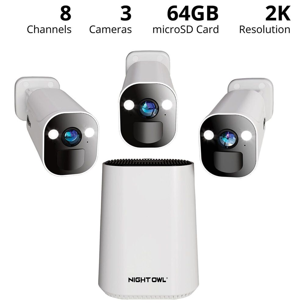 Night Owl Expandable Wi-Fi Security Hub with 3 Wire Free 2K Deterrence Cameras in White, , large