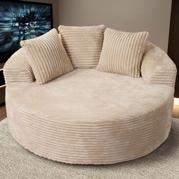 HOMLUX 59" Plush Corduroy Round Chair in Beige, , large