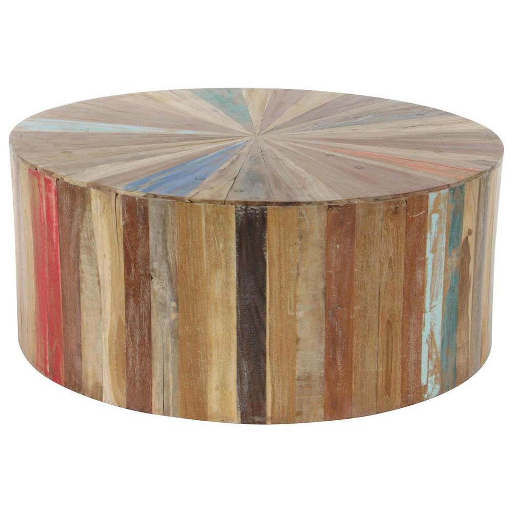 Maple and Jade Handmade Pinwheel Drum Coffee Table in Light Brown, , large