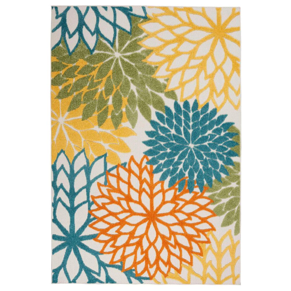 Nourison Aloha 12" x 15" Turquoise and Multicolor Indoor/Outdoor Area Rug, , large
