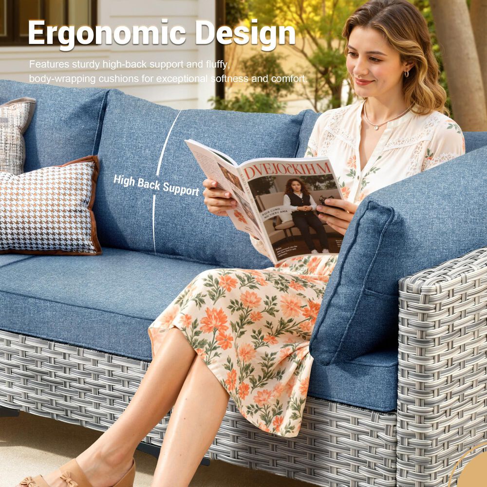 HOMLUX 11-Piece Patio Conversation Set with LED Coffee Table in Denim Blue, , large