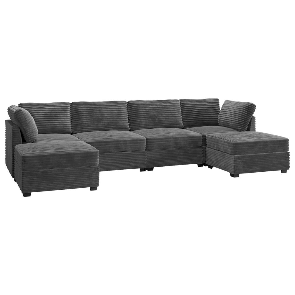 Noviland HOMLUX 6-Piece Mod Sectional with Ottomans in Gray, , large