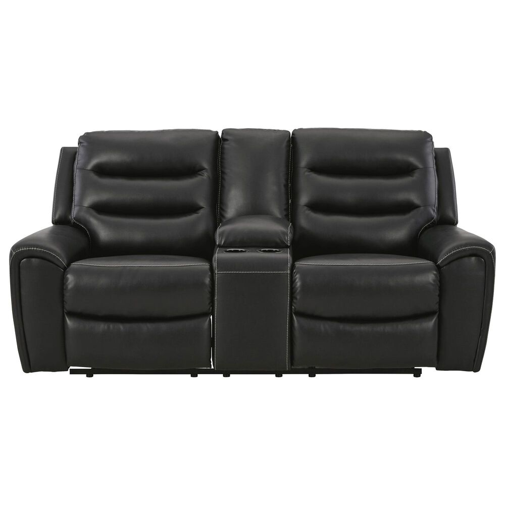 Ashley Warlin Power Reclining Loveseat with Console in Black, , large
