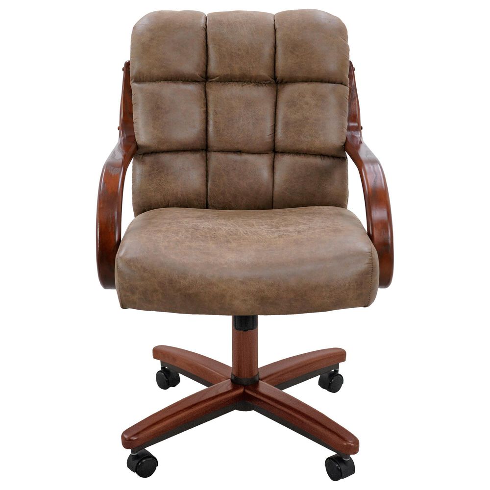 Northrow Traditional Caster Dining Chair in Walnut Finish and Palance Silk Brown Upholstery, , large