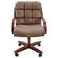 Northrow Traditional Caster Dining Chair in Walnut Finish and Palance Silk Brown Upholstery, , large