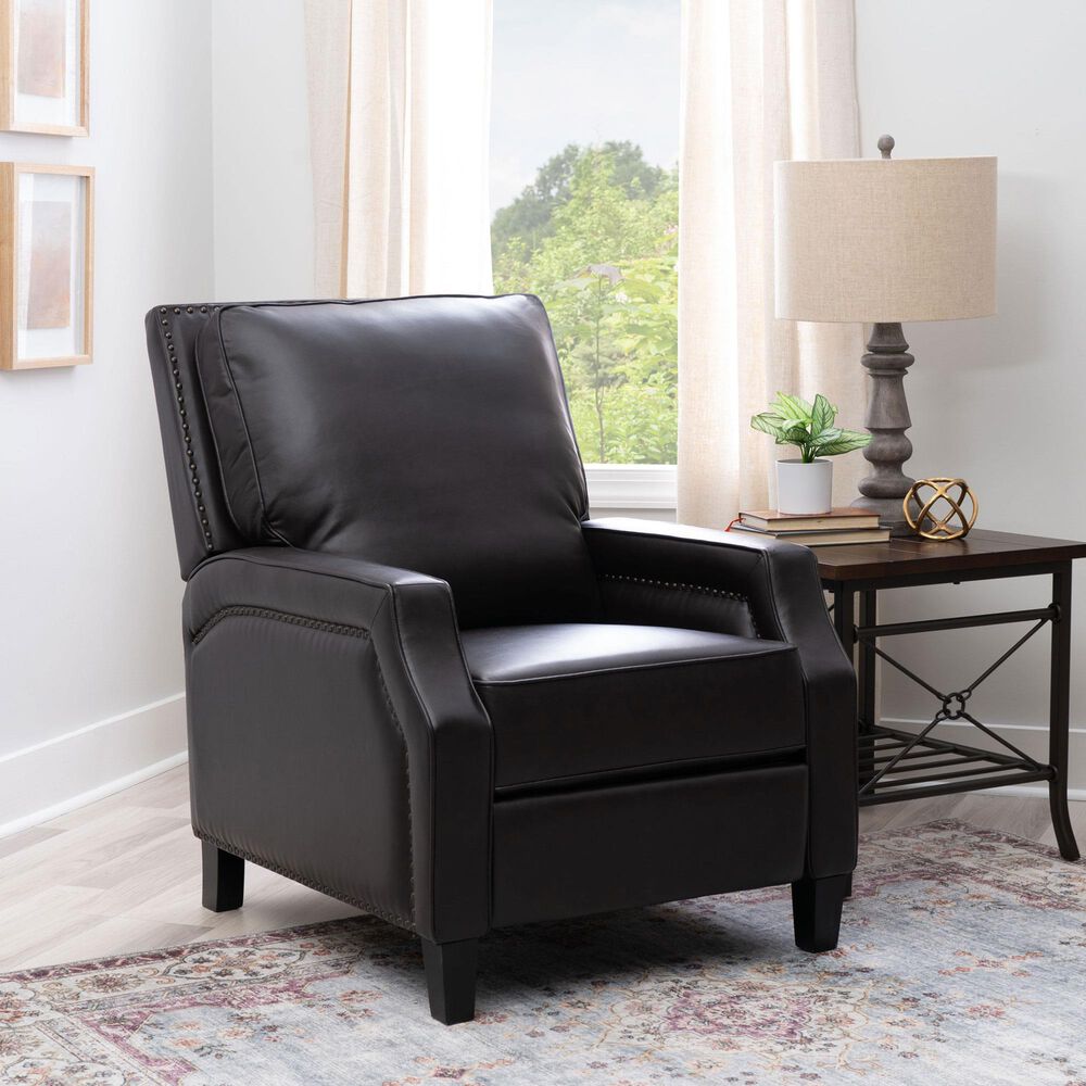 Linon Home Decor Portico Push Back Recliner in Chocolate, , large