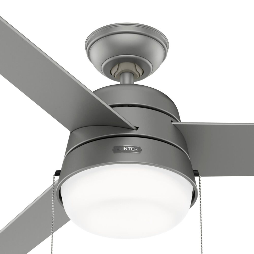 Hunter Aker 52&quot; Outdoor Ceiling Fan with LED Lights in Matte Silver, , large