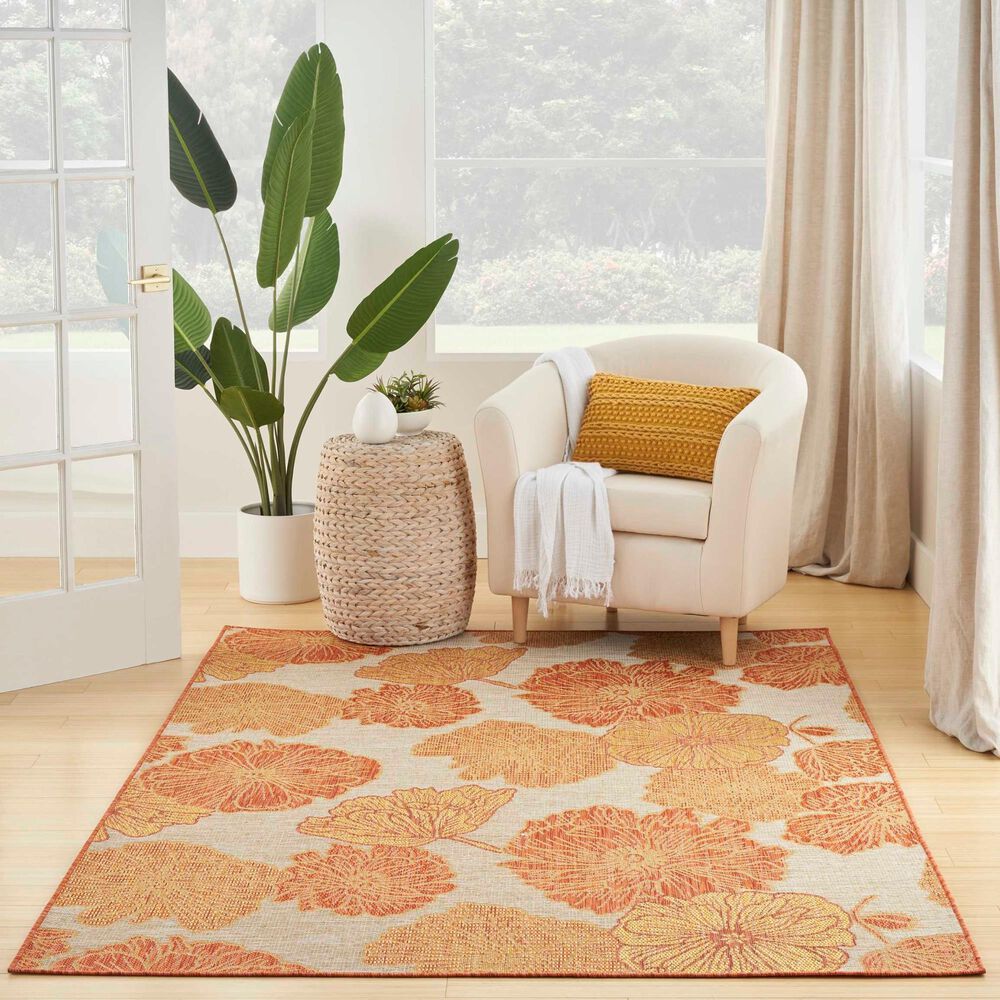 Nourison Garden Oasis Floral Coral 4&#39; x 6&#39; Indoor/Outdoor Area Rug, , large
