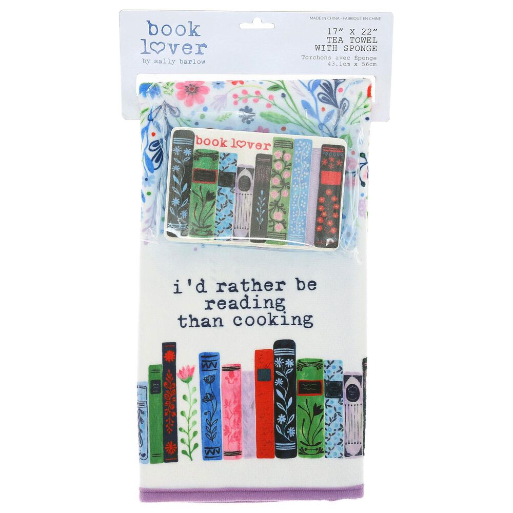 Pavilion Tea Towel with Stacked Book Shape Sponge in White, , large