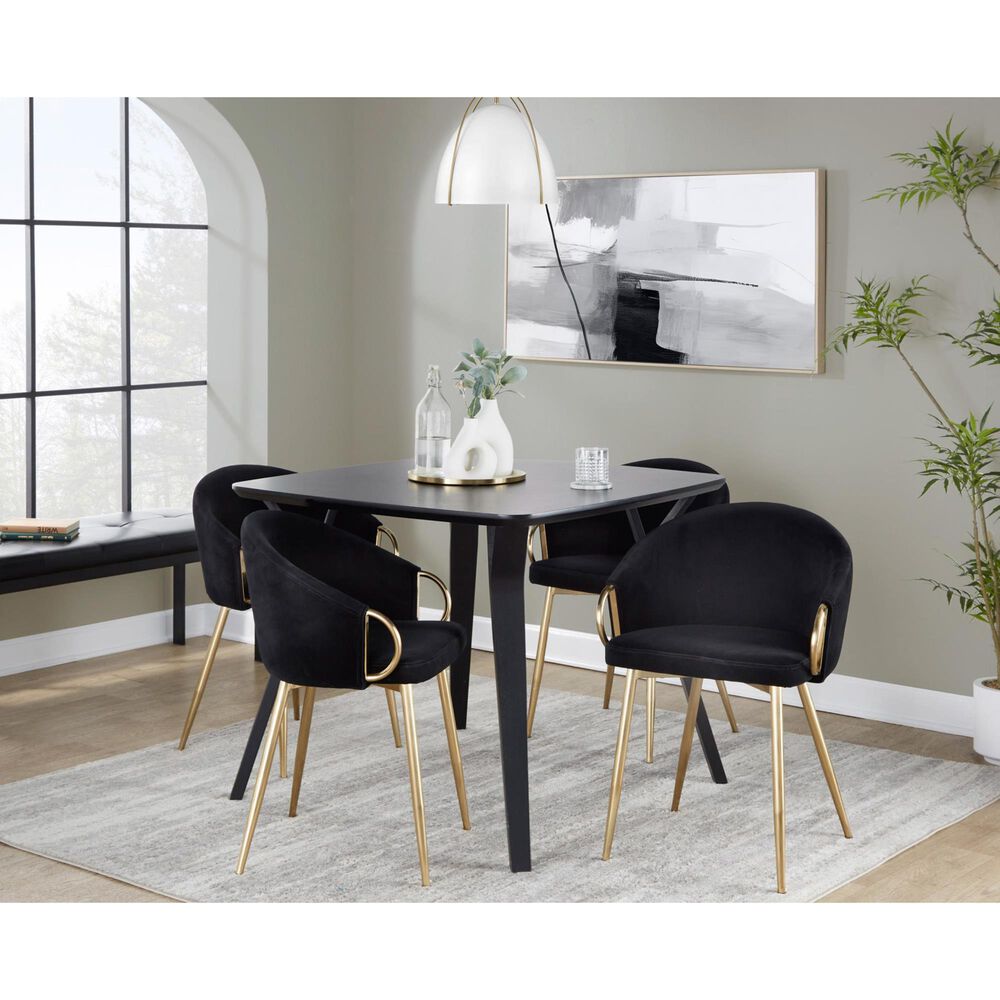 LumiSource Claire Arm Chair with Black Faux Leather Cushion in Gold (Set of 2), , large