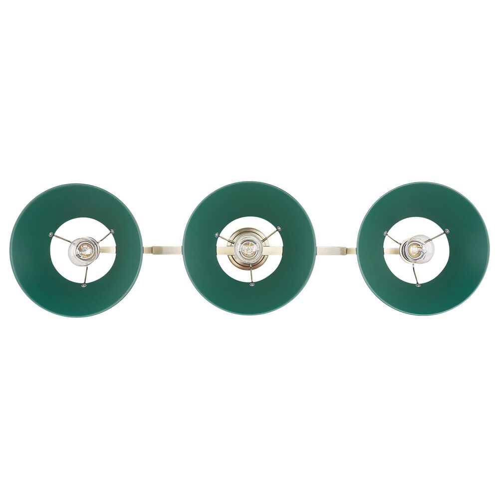 Golden Lighting Orwell 3-Light Linear Pendant with Pine Green Shade in Aged Brass, , large