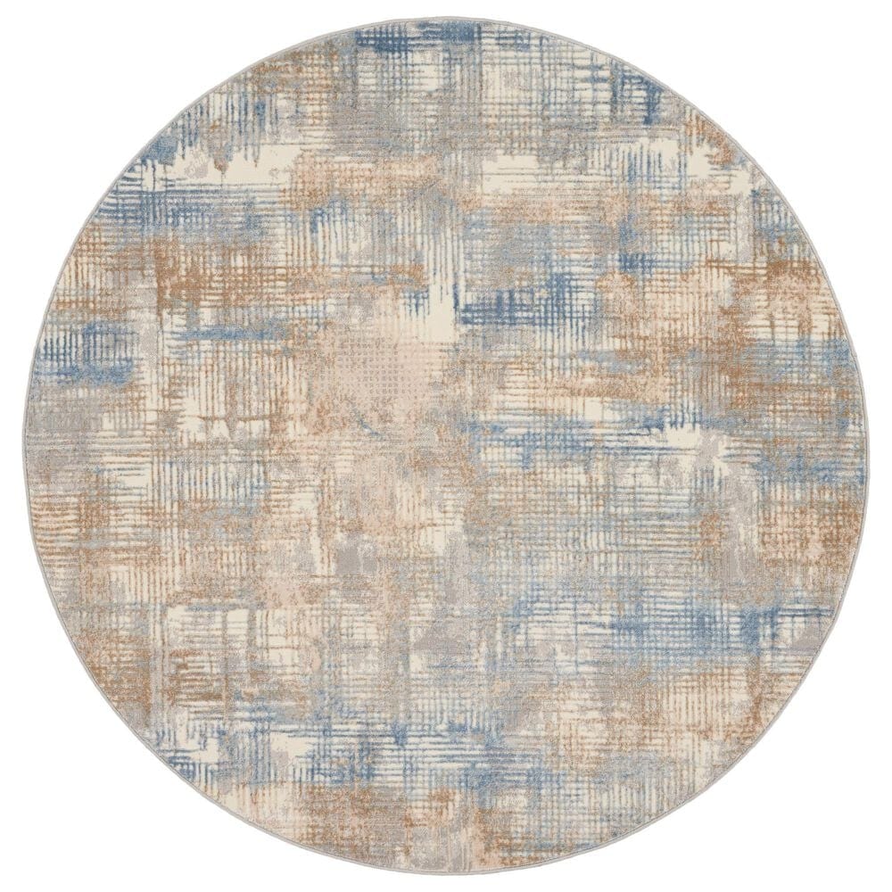 Nourison Rush 6" Round Blue and Beige Area Rug, , large