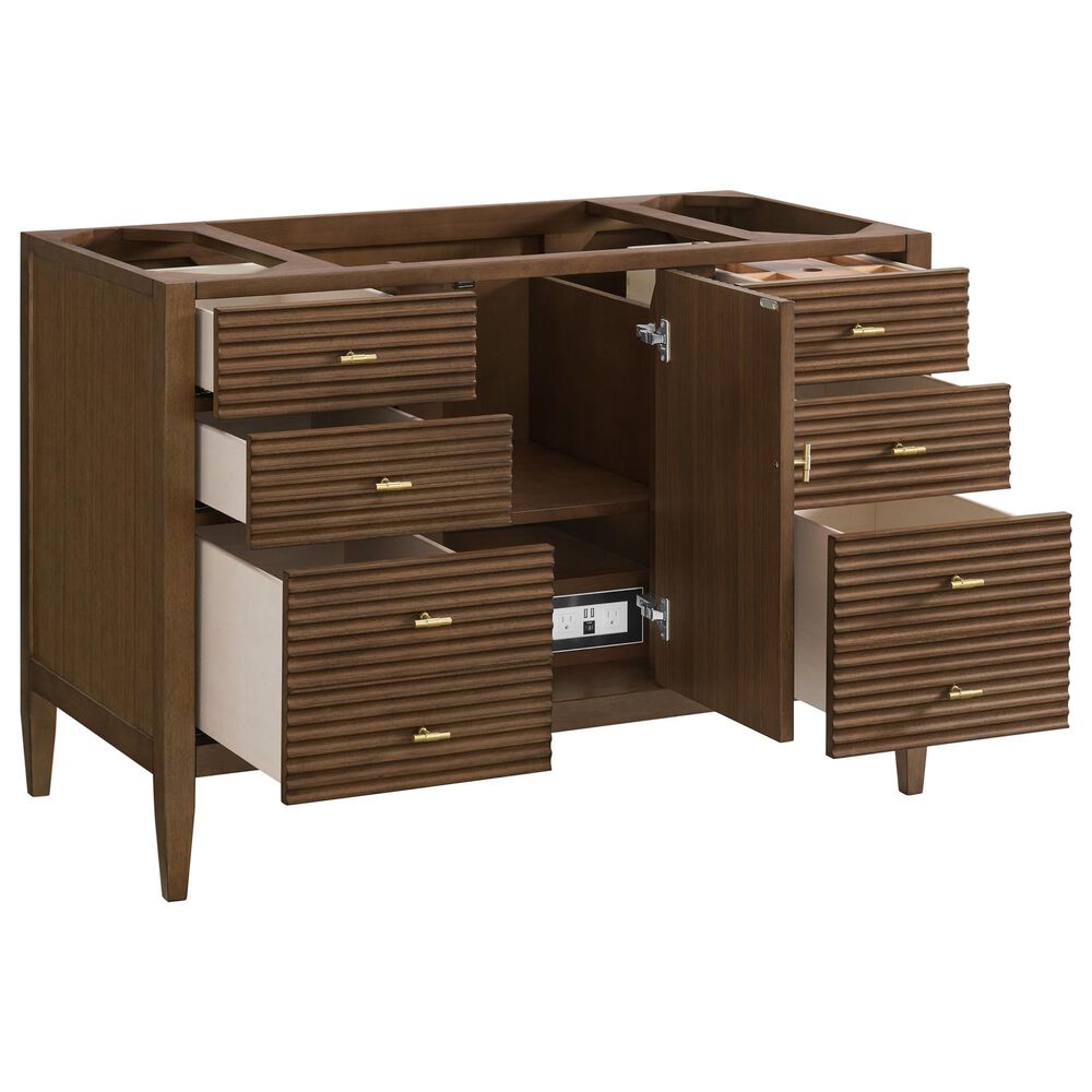James Martin Vanities Myrrin 48&quot; Vanity in Mid-Century Walnut with 3 cm Arctic Fall Solid Surface Top, , large