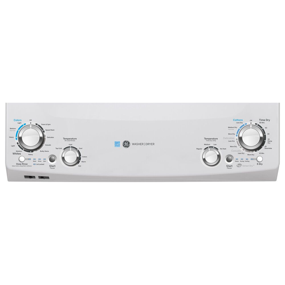 GE Appliances 3.9 Cu. Ft. Front Load Washer and 5.9 Cu. Ft. Gas Dryer Stack Laundry in White, , large