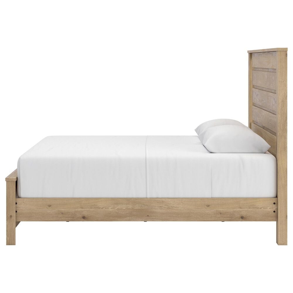 Ashley Brozmont King Platform Panel Bed with Two Nightstands in Natural Brown, , large