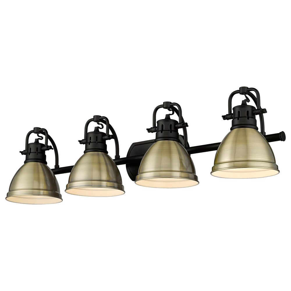 Golden Lighting Duncan 4-Light Vanity Light with Aged Brass Shade in Matte Black, , large