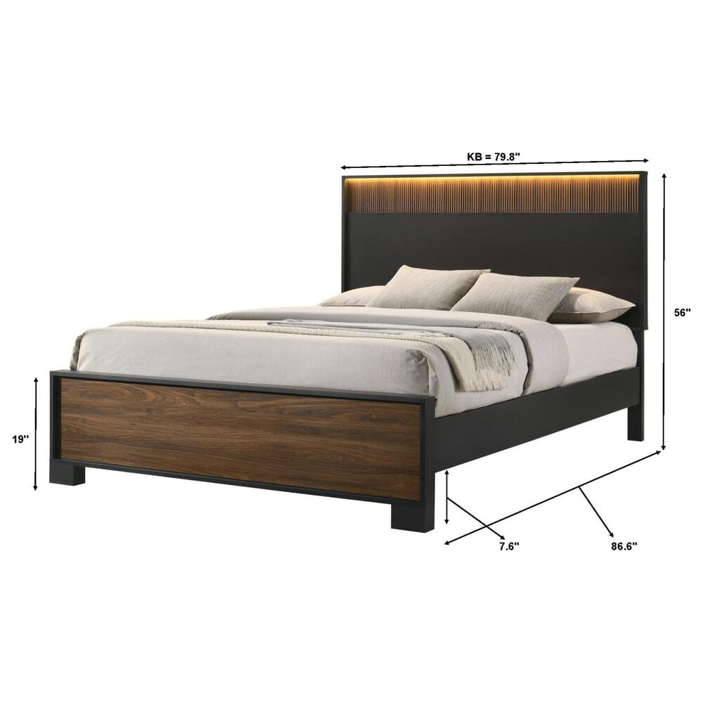 Crown Mark Nemy King Panel Bed with Headboard Lighting in Brown, , large