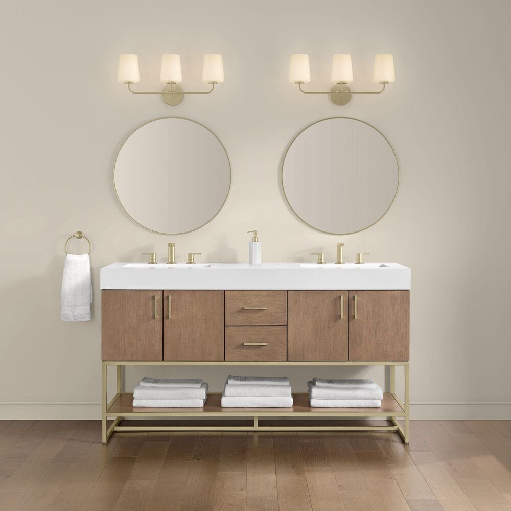 37B Mauri 60" Double Bathroom Vanity with Metal Base in Walnut Drift with High-Profile 4" White Composite Stone Top, , large