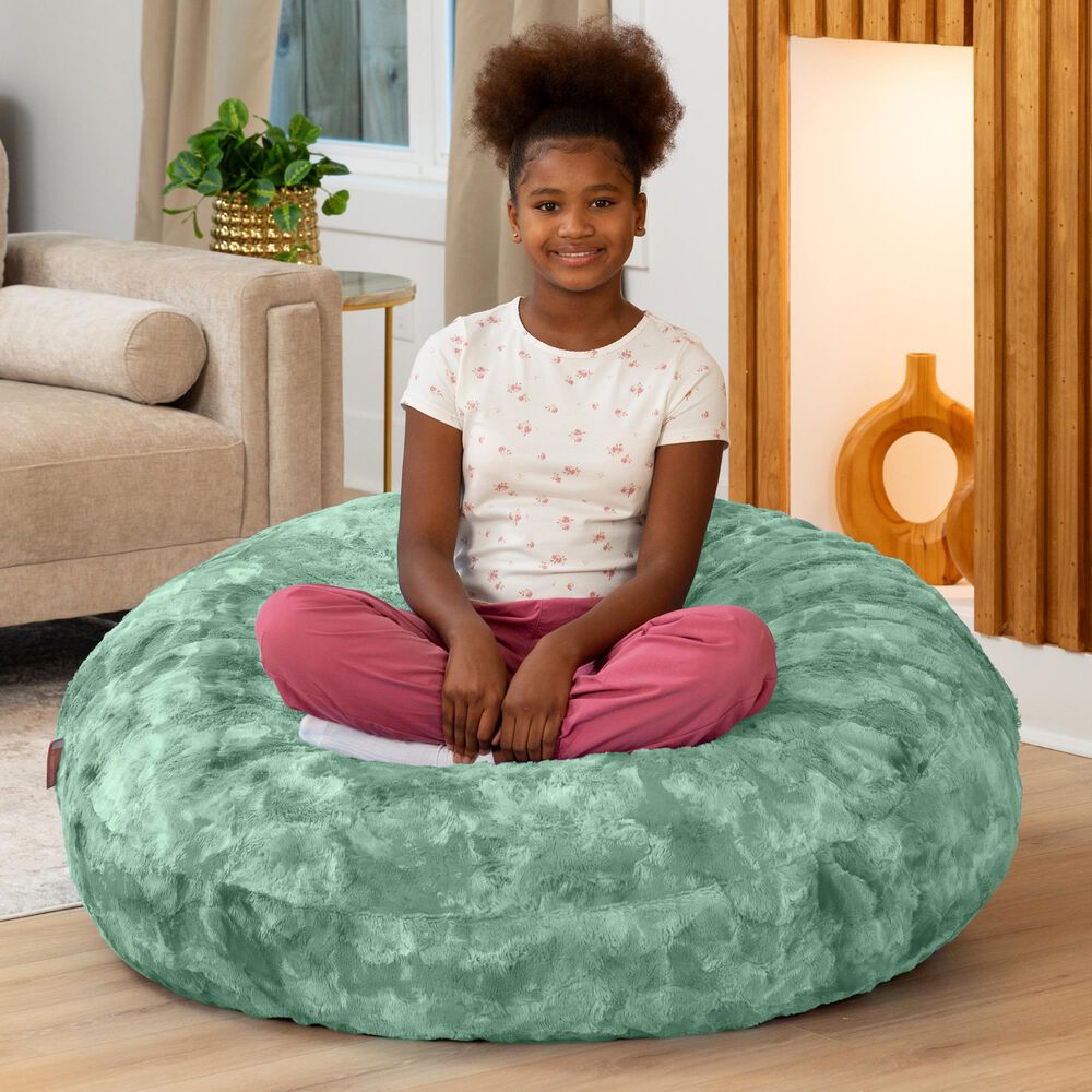 Jaxx Lil' Cuddler Cocoon Jr Kids Faux Fur Bean Bag Lounger in Spearmint Green, , large