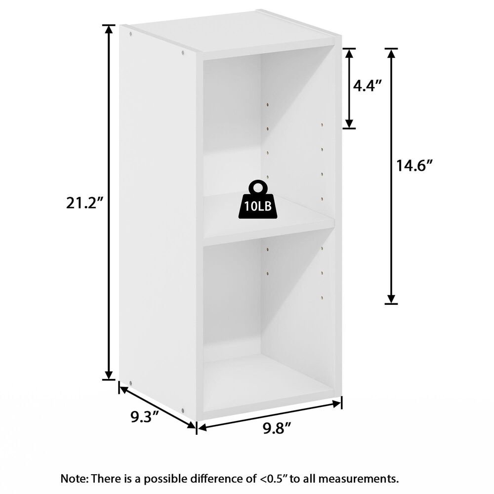 HOMLUX 2-Tier Space Saving Storage Bookcase with Adjustable Shelf in White, , large