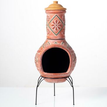 Alfresco Home Margarita Large Chiminea with Lid and Stand in Fiesta Orange, , large