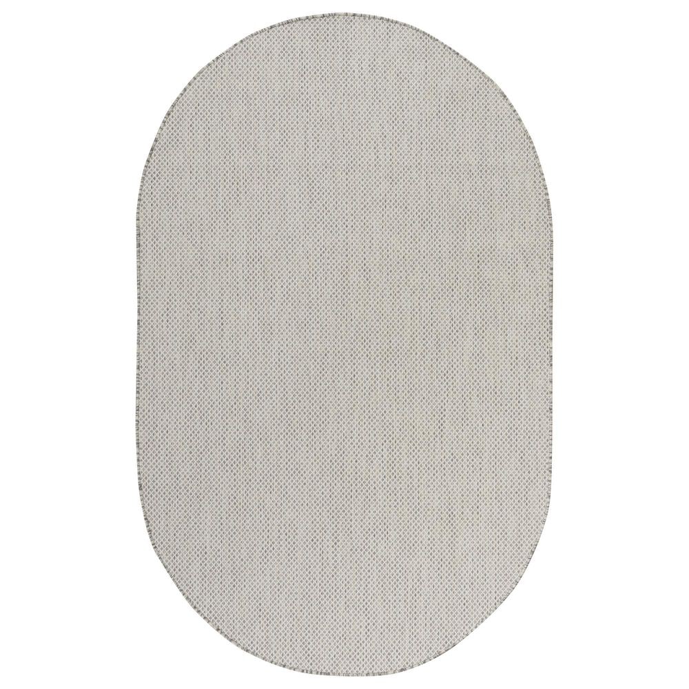 Nourison Courtyard Ivory and Silver 5" x 8" Oval Indoor/Outdoor Area Rug, , large