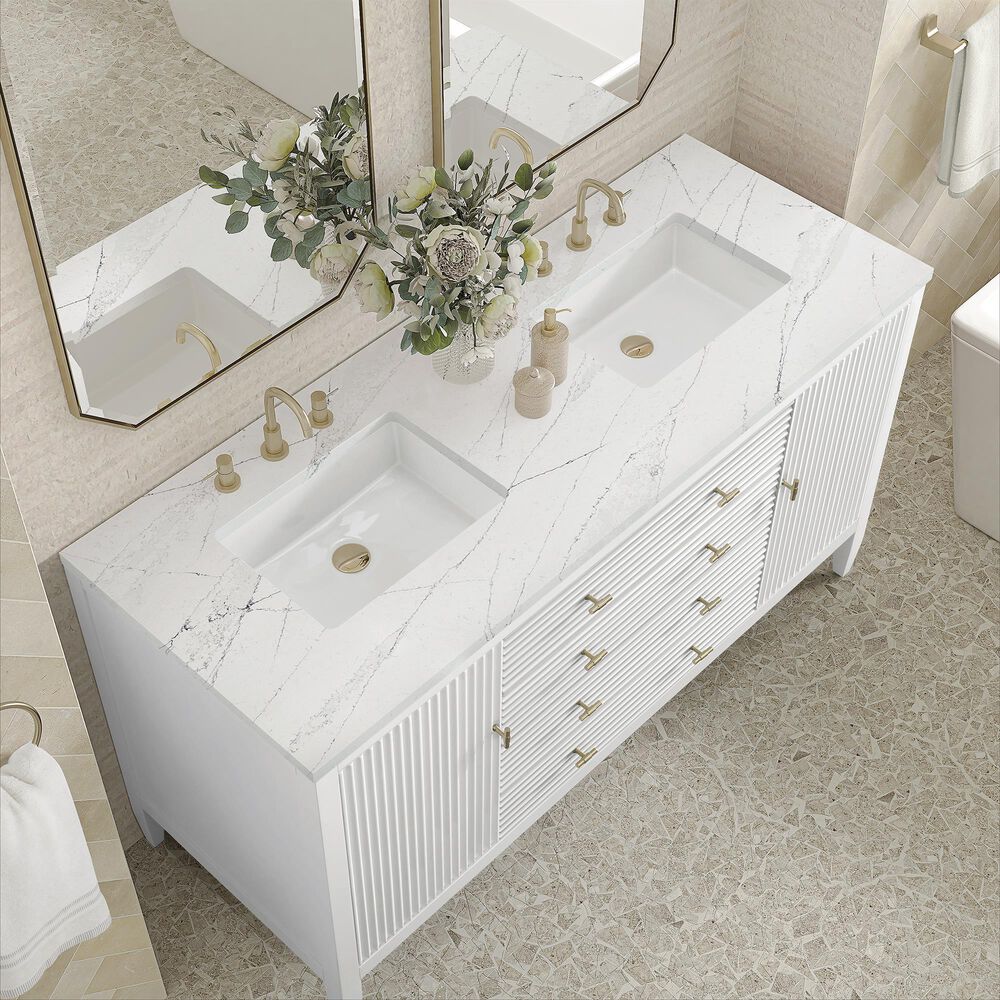 James Martin Vanities Myrrin 60&quot; Double Vanity in Bright White with 3 cm Ethereal Noctis Quartz Top, , large