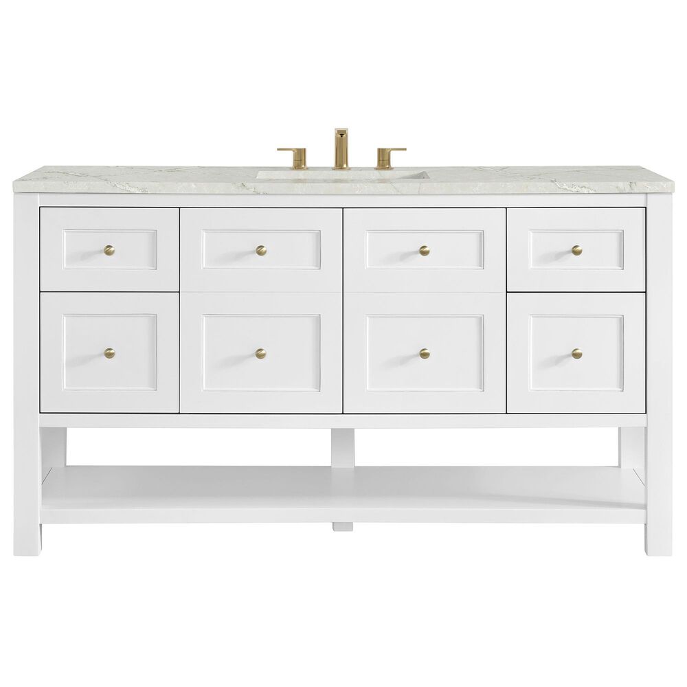 James Martin Vanities Breckenridge 60" Single Bathroom Vanity in Bright White with 3 cm Victorian Silver Quartz Top, Rectangular Sink and FreePower Wireless Charger, , large