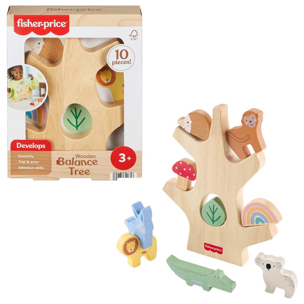 Fisher Price Wooden Balance Tree Preschool Stacking Activity Toy in Multicolor, , large