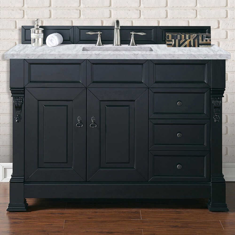 James Martin Vanities Brookfield 48&quot; Single Bathroom Vanity in Antique Black with 3 cm Carrara White Marble Top and Rectangle Sink, , large