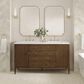 James Martin Vanities Myrrin 60" Double Vanity in Mid Century Walnut with 3 cm Arctic Fall Solid Surface Top, , large