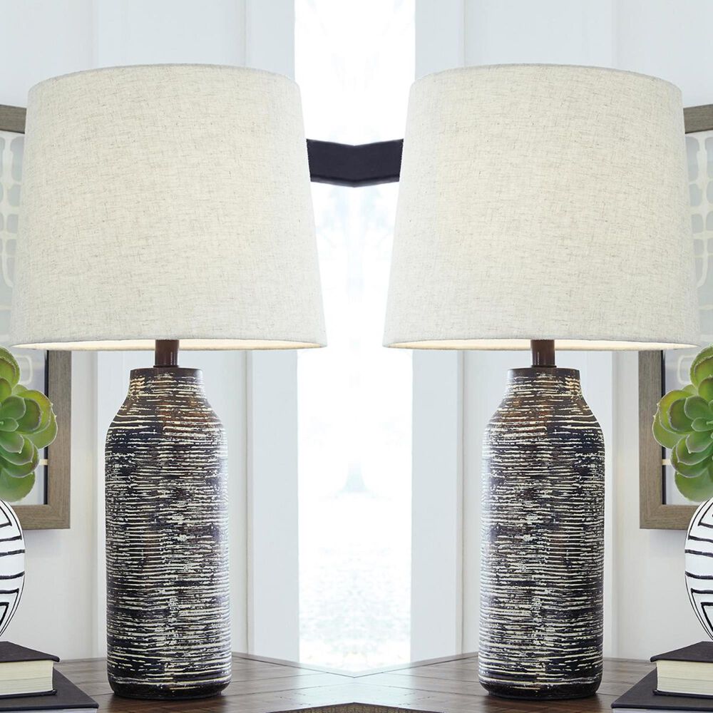 Ashley Mahima Paper Table Lamp in Black and White - Set of 2, , large