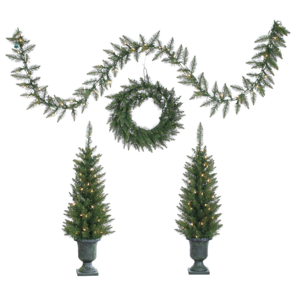 The Gerson Company 4-Piece Norway Pine Artificial Christmas Tree Set with Incandescent Lights in Green, , large