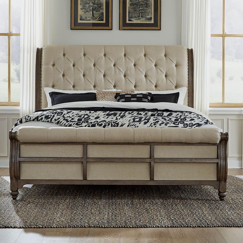 Belle Furnishings Americana Farmhouse 3 Piece King Sleigh Bedroom Set in Dusty Taupe and Black, , large