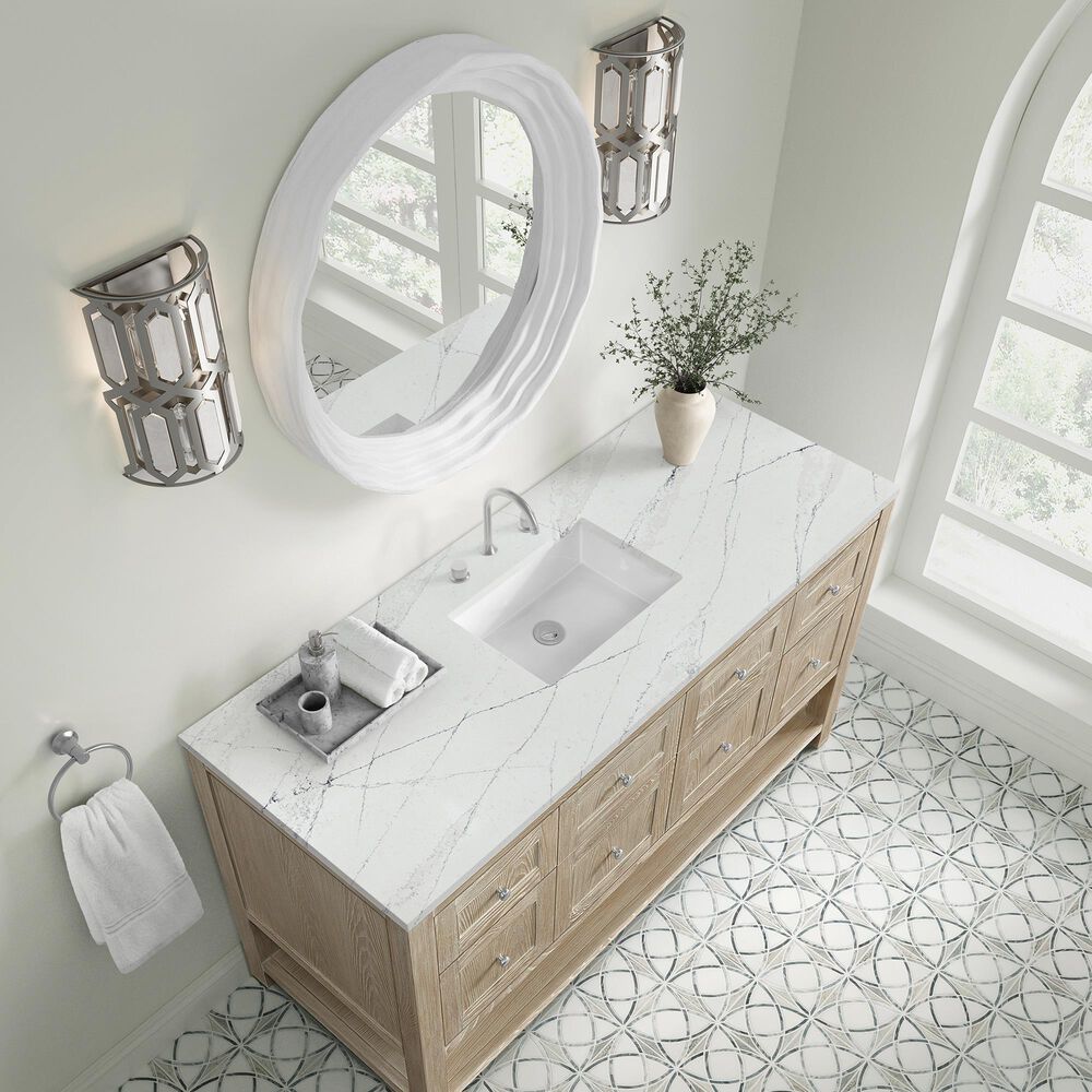 James Martin Vanities Breckenridge 60&quot; Single Bathroom Vanity in Whitewashed Oak with 3 cm Ethereal Noctis Quartz Top and Rectangular Sink, , large