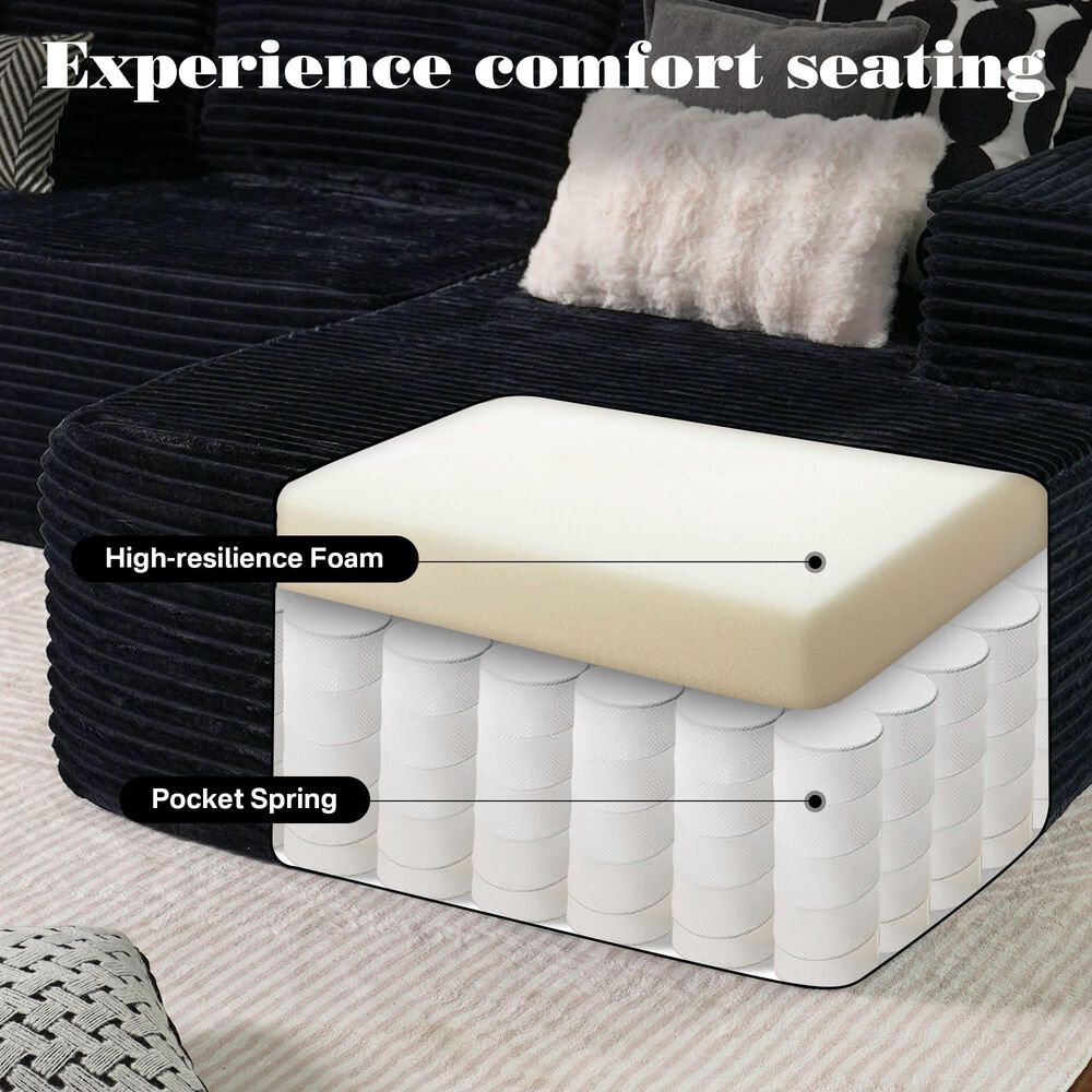 HOMLUX 104" Cloud Sectional Couch Upholstered Modular Sofa with Right L-Shape Chaise, Corduroy Fabric in Black, , large