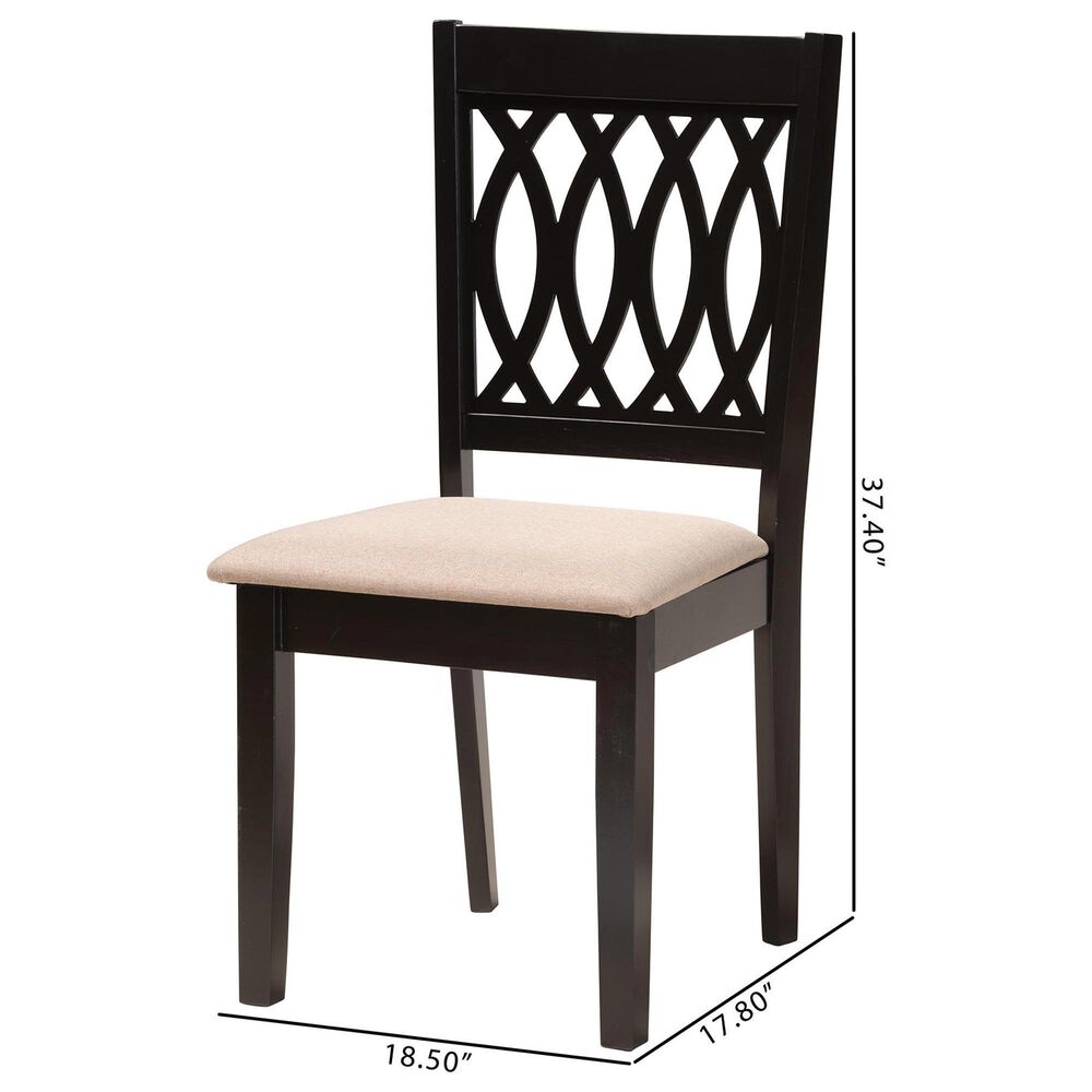 Baxton Studio Florencia Side Chair with Beige Cushion in Espresso Brown (Set of 2), , large